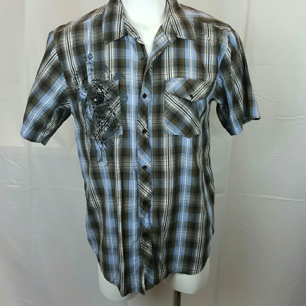 PARTS shirt short sleeve blue&black size Large